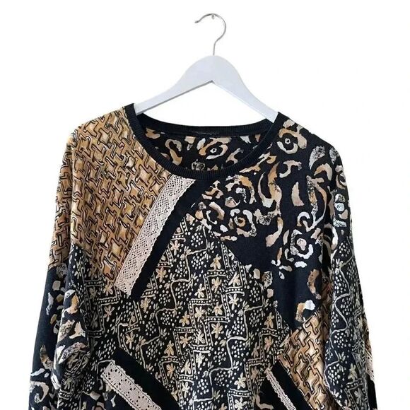 Womens’ Multicolor Black Brown Lace Oversized Boxy Lagenlook Blouse SZ 1X - Picture 7 of 9